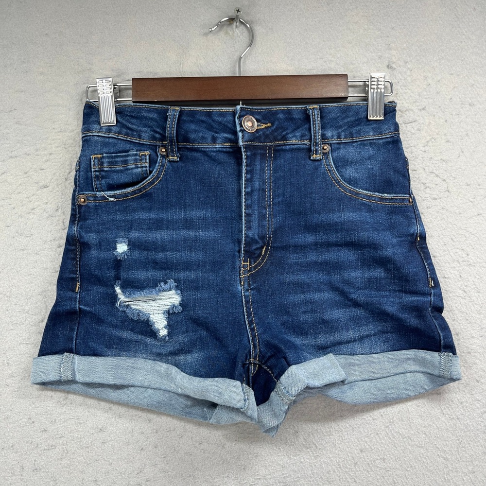 Wax Jean Sustainable Denim Shorts Womens M Dark Blue Jorts Distressed Streetwear